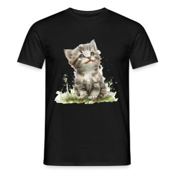 Cute Baby Cat Watercolor - Männer T-Shirt - Schwarz - Vorne - AI Model Male 178 light (178cm)