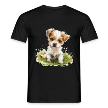 Cute Baby Dog Watercolor - Männer T-Shirt - Schwarz - Vorne - AI Model Male 178 light (178cm)