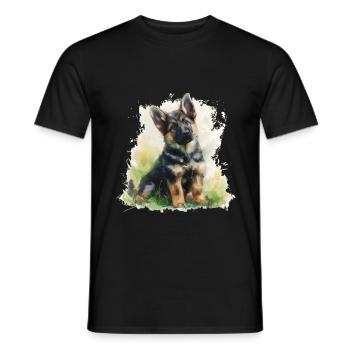 Cute Puppy German Shepherd Watercolor - Männer T-Shirt - Schwarz - Vorne - AI Model Male 178 light (178cm)