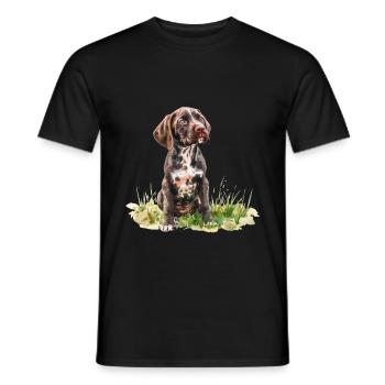 Cute Puppy German Shorthaired Pointer Watercolor - Männer T-Shirt - Schwarz - Vorne - AI Model Male 178 light (178cm)