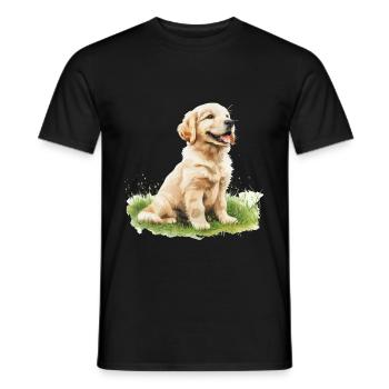Cute Puppy Golden Retriever Watercolor - Männer T-Shirt - Schwarz - Vorne - AI Model Male 178 light (178cm)