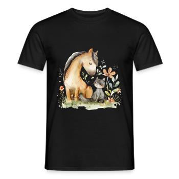 Cute Horse And Cat Friends - Männer T-Shirt - Schwarz - Vorne - AI Model Male 178 light (178cm)
