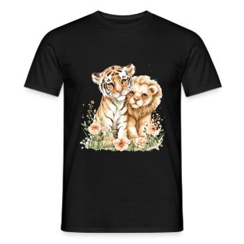 Cute Tiger And Lion Friends - Männer T-Shirt - Schwarz - Vorne - AI Model Male 178 light (178cm)