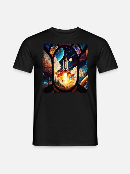 Rakete Weltall Raketenstart Kirchenglass Buntglass - Männer T-Shirt - Schwarz