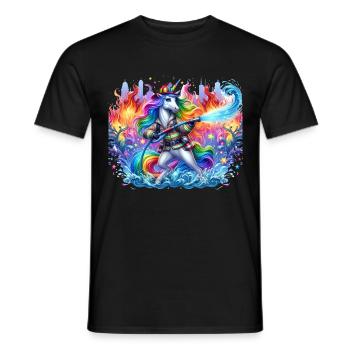 Lustiges Einhorn als Feuerwehrmann - Männer T-Shirt - Schwarz - Vorne - AI Model Male 178 light (178cm)