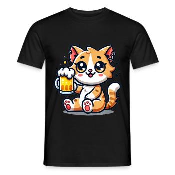Cute Cat Drinking Beer - Männer T-Shirt - Schwarz - Vorne - AI Model Male 178 light (178cm)