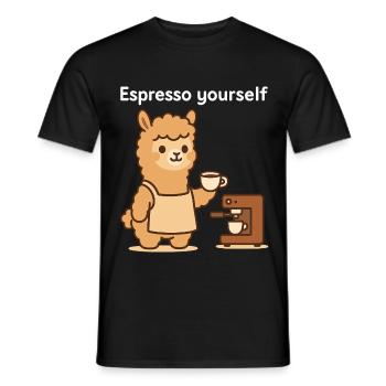 Süßes Alpaka mit Kaffeetasse - Männer T-Shirt - Schwarz - Vorne - AI Model Male 178 light (178cm)