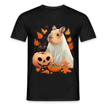 Halloween Capybara Cat Ghost Gift Idea - Men's T-Shirt - black - Front - AI Model Male 178 light (178cm)