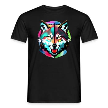 Bunter Wolf - Männer T-Shirt - Schwarz - Vorne - AI Model Male 178 light (178cm)