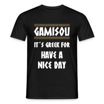 GAMISOU IT ́S GREEK FOR HAVE A NICE DAY - Men's T-Shirt - black - Front - AI Model Male 178 light (178cm)
