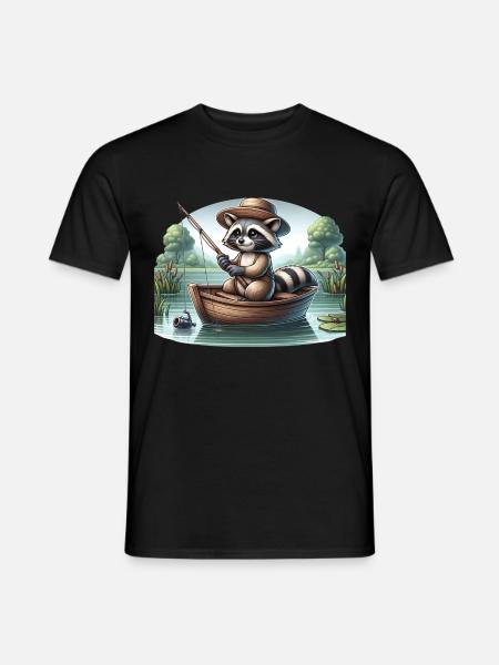 Waschbär beim Angeln für einen Waschbär-Fan - Männer T-Shirt - Schwarz