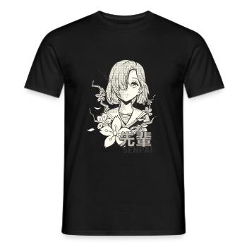 Anime girl black and white - Men's T-Shirt - black - Front - AI Model Male 178 light (178cm)