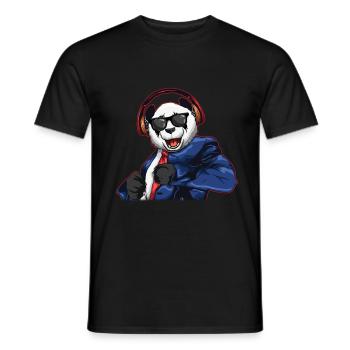 DJ Panda Party Hipster Bär feiert mit Kopfhörern - Männer T-Shirt - Schwarz - Vorne - AI Model Male 178 light (178cm)