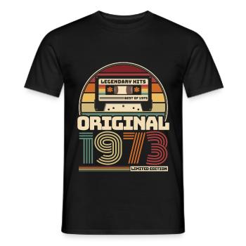 Rétro vintage cassette anniversaire millésime 1973 - T-shirt homme - noir - Devant - AI Model Male 178 light (178cm)