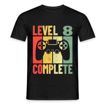 Geburtstag Gaming Gamer Zocker Level 8 Complete - Männer T-Shirt - Schwarz - Vorne - AI Model Male 178 light (178cm)