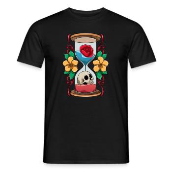 Sanduhr mit Totenschädel und Rose Zeit - Männer T-Shirt - Schwarz - Vorne - AI Model Male 178 light (178cm)
