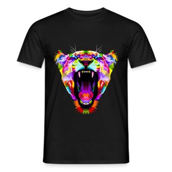 Tiger Predator Big Cat Polygon Colorful Gift - Men's T-Shirt - black - Front - AI Model Male 178 light (178cm)