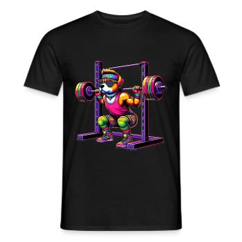 Strong Rainbow Dog Squatting in the Gym - Men's T-Shirt - black - Front - AI Model Male 178 light (178cm)