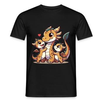 Parent dragon aimant avec deux enfants mignons - T-shirt homme - noir - Devant - AI Model Male 178 light (178cm)