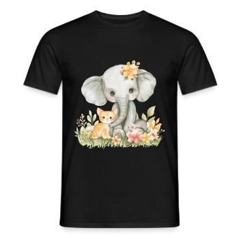 Cute Cat And Elephant Friends - Männer T-Shirt - Schwarz - Vorne - AI Model Male 178 light (178cm)