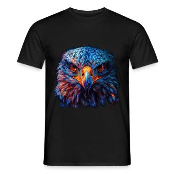 Aigle rouge et bleu : art animalier féroce et vif - T-shirt homme - noir - Devant - AI Model Male 178 light (178cm)