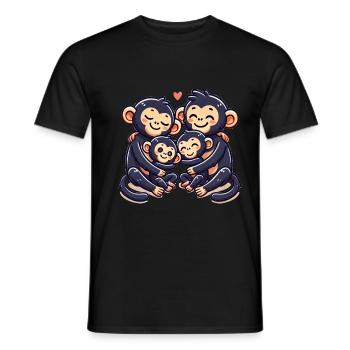 Famille de chimpanzés mère et père avec deux enfants - T-shirt homme - noir - Devant - AI Model Male 178 light (178cm)