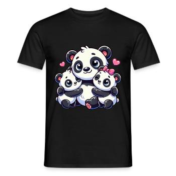 Parent panda aimant avec deux enfants mignons - T-shirt homme - noir - Devant - AI Model Male 178 light (178cm)