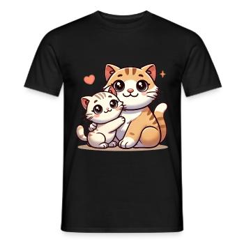 Loving Cat Parent with Child - Men's T-Shirt - black - Front - AI Model Male 178 light (178cm)
