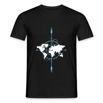 Great world map with compass gift for travelers - Men's T-Shirt - black - Front - AI Model Male 178 light (178cm)