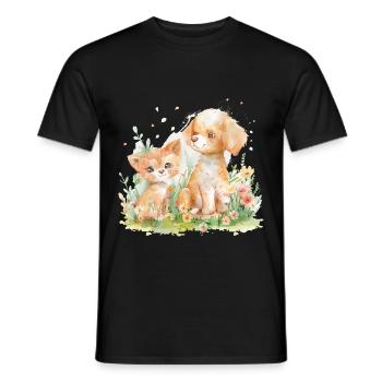 Cute Cat And Dog Friends - Männer T-Shirt - Schwarz - Vorne - AI Model Male 178 light (178cm)