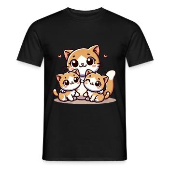 Parent chat aimant avec deux enfants mignons - T-shirt homme - noir - Devant - AI Model Male 178 light (178cm)