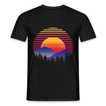Coucher de soleil forêt montagne Extérieur Rétro des années 80 Vintage 4 - T-shirt homme - noir - Devant - AI Model Male 178 light (178cm)