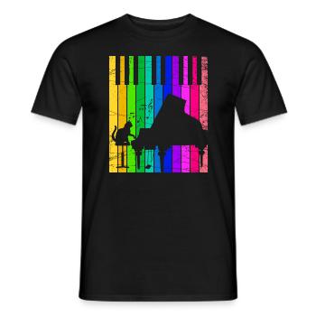 Piano grand piano musical cat kitten music - Men's T-Shirt - black - Front - AI Model Male 178 light (178cm)