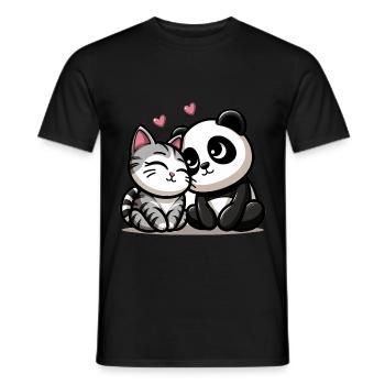 Cuddling Cat And Panda In Love - Männer T-Shirt - Schwarz - Vorne - AI Model Male 178 light (178cm)