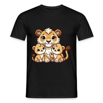Mère lion aimante avec deux enfants mignons 2 - T-shirt homme - noir - Devant - AI Model Male 178 light (178cm)