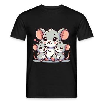 Parent souris aimant avec deux enfants mignons - T-shirt homme - noir - Devant - AI Model Male 178 light (178cm)