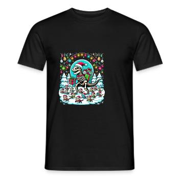 Katze Armee Skelett Dino Weihnachten T-Rex - Männer T-Shirt - Schwarz - Vorne - AI Model Male 178 light (178cm)