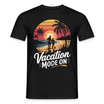 Father and son football holiday beach retro vintage - Men's T-Shirt - black - Front - AI Model Male 178 light (178cm)