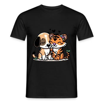 Câlin Chien Et Tigre Amoureux - T-shirt homme - noir - Devant - AI Model Male 178 light (178cm)