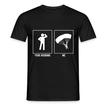 Her Husband - Me - Paragliding Action - Men's T-Shirt - black - Front - AI Model Male 178 light (178cm)