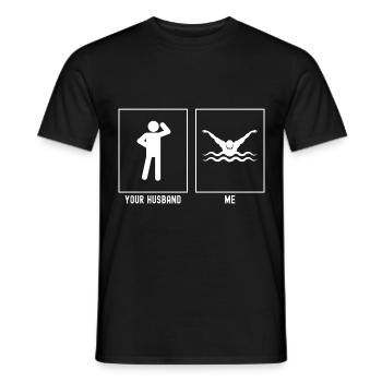 Her Husband - Me - Swimming Action - Men's T-Shirt - black - Front - AI Model Male 178 light (178cm)