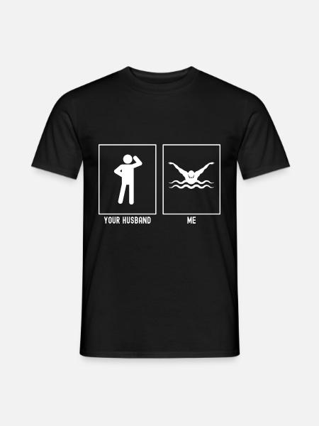 Her Husband - Me - Swimming Action - Men's T-Shirt - black