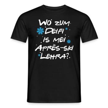 Wo zum Deifi ist mein Après-Ski Lehrer Snowboard - Männer T-Shirt - Schwarz - Vorne - AI Model Male 178 light (178cm)
