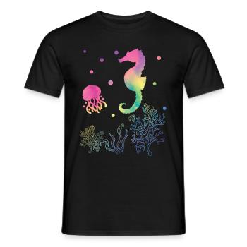 Hippocampe et méduse couleurs arc-en-ciel - T-shirt homme - noir - Devant - AI Model Male 178 light (178cm)