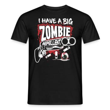 Zombie Repellent Halloween Funny Gun Art Dark - Men's T-Shirt - black - Front - AI Model Male 178 light (178cm)