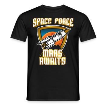 US Space Force Vintage Art Colonize Conquer Mars - Men's T-Shirt - black - Front - AI Model Male 178 light (178cm)