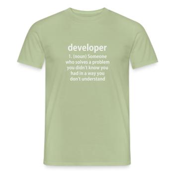 Funny Developer Definition T-Shirt - Männer T-Shirt - Sage - Vorne - AI Model Male 178 light (178cm)
