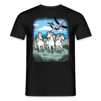Camargue horses holiday flamingos sea gift - Men's T-Shirt - black - Front - AI Model Male 178 light (178cm)