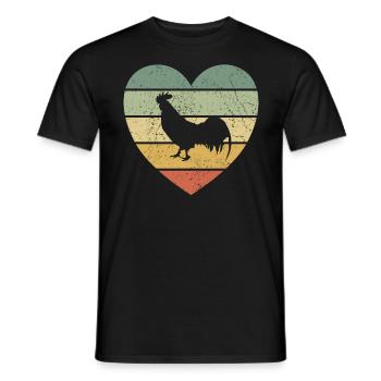 Vintage grunge rooster in the heart chickens chicken gift - Men's T-Shirt - black - Front - AI Model Male 178 light (178cm)