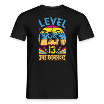 13th birthday shirt 13 years level 13 unlocked - Men's T-Shirt - black - Front - AI Model Male 178 light (178cm)